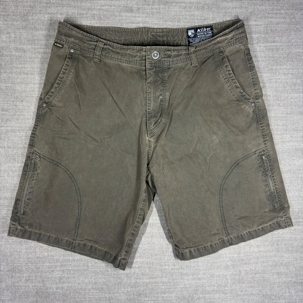 Kuhl Ramblr Vintage Patinadye Shorts Mens 36 Green Gray Hiking Cargo Workwear